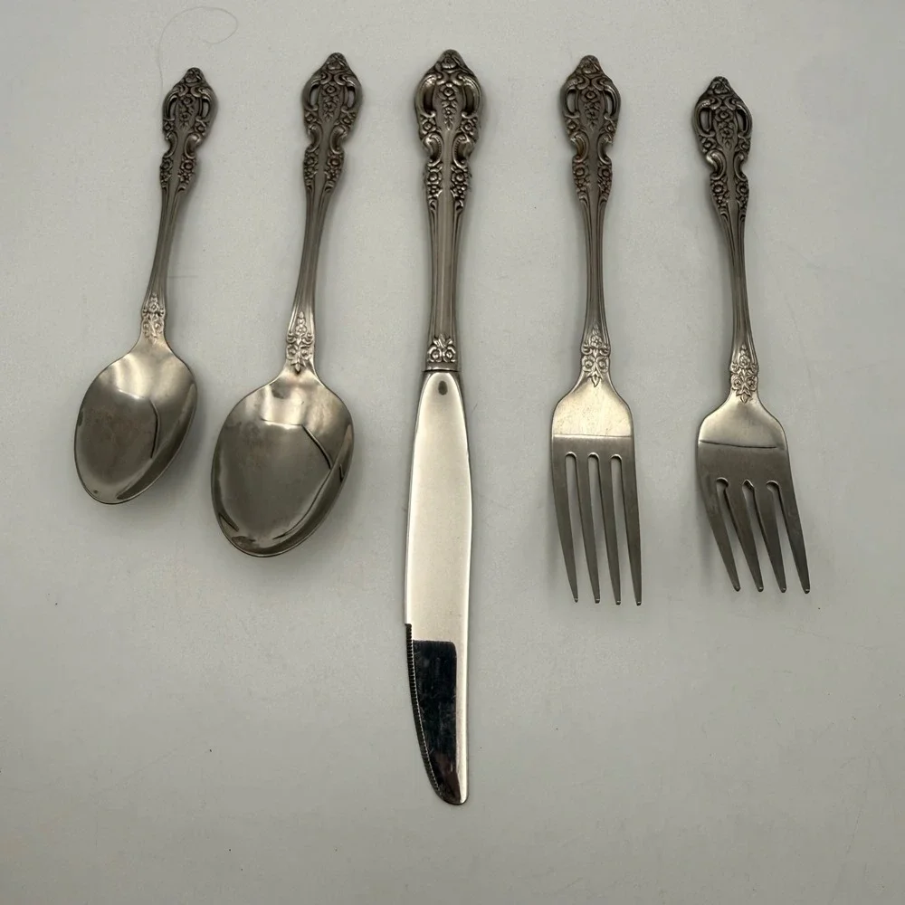 Oneida Raphael Stainless Flatware 5 Piece Place Setting Vintage USA Floral